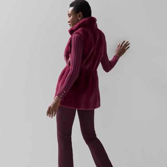 WHBM $250 Faux Mink Fur WASHABLE Vest Jacket STUNNING! Port Burgundy XS - Picture 5 of 9